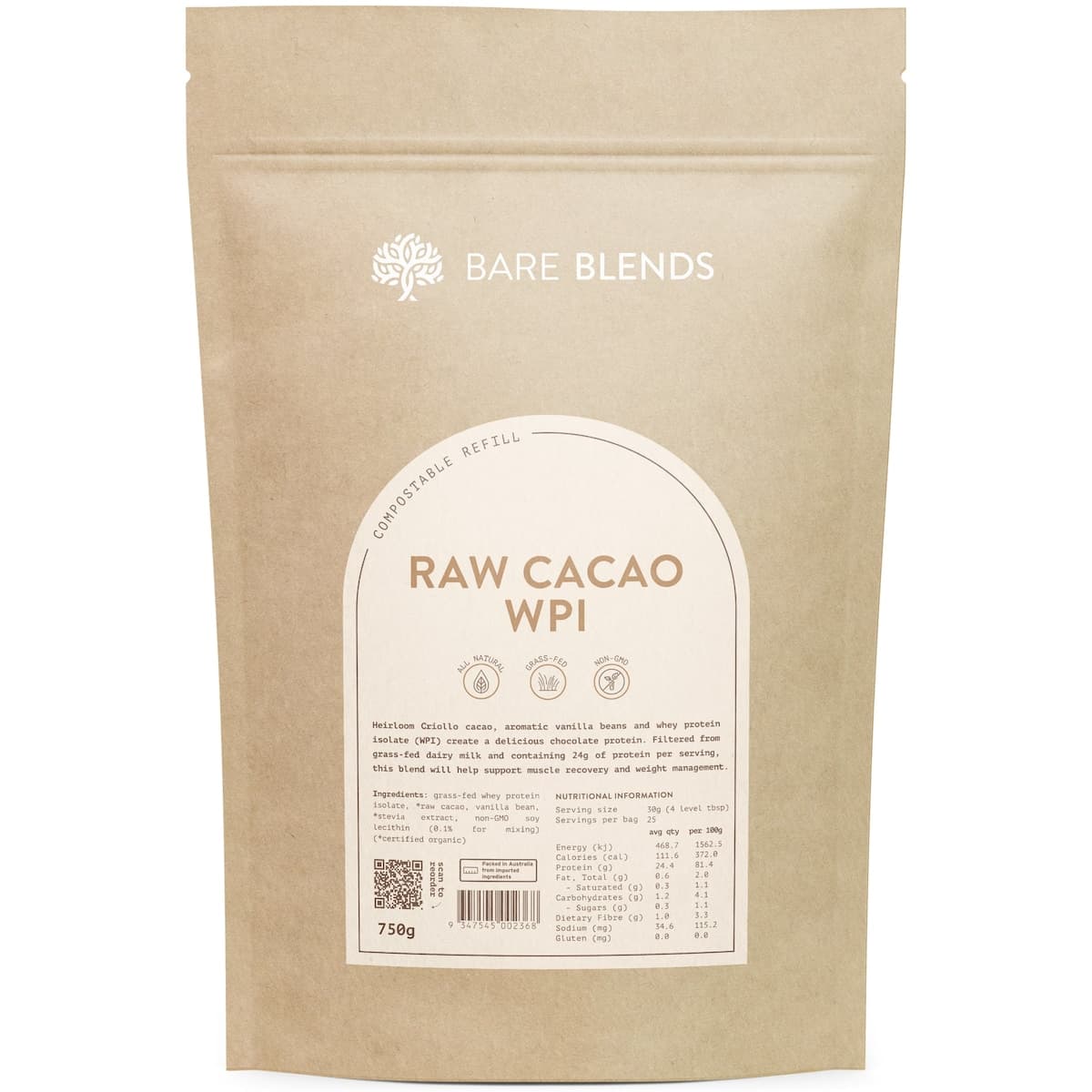 Thumbnail Bare Blends WPI Raw Cacao 750g