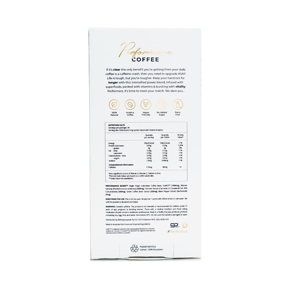 Thumbnail Beforeyouspeak Coffee Unsweetened Performance Coffee 30 x 4.5g
