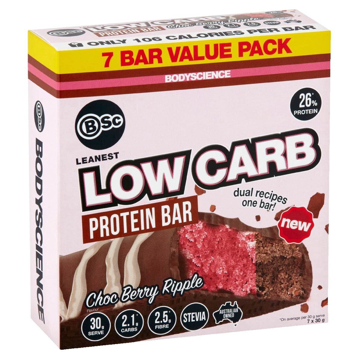 Thumbnail Bsc Body Science Leanest Low Carb Protein Bar Choc Berry Ripple 7 X 30G