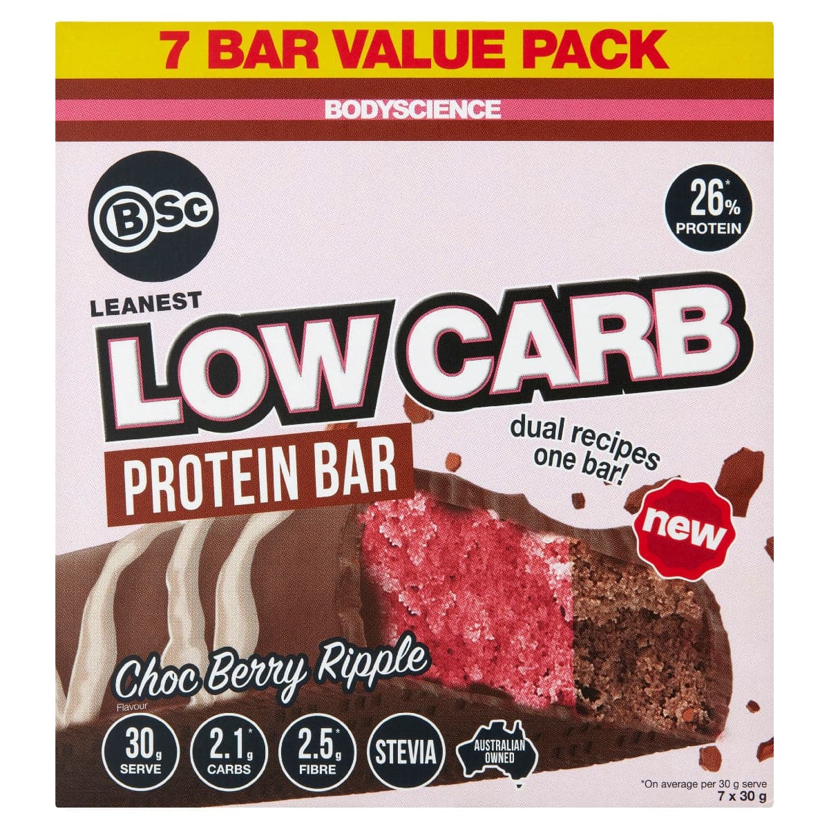 Thumbnail Bsc Body Science Leanest Low Carb Protein Bar Choc Berry Ripple 7 X 30G