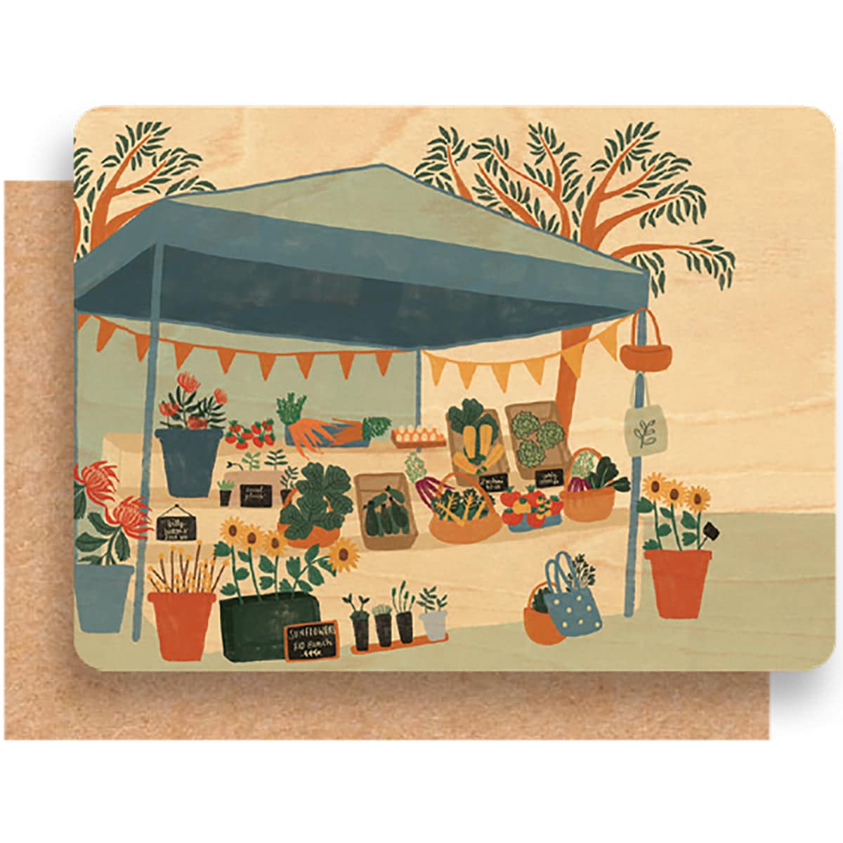 Thumbnail Greenigo Hayle & Shine A6 Wood Greeting Card with a premium C6 envelope Farmers Market