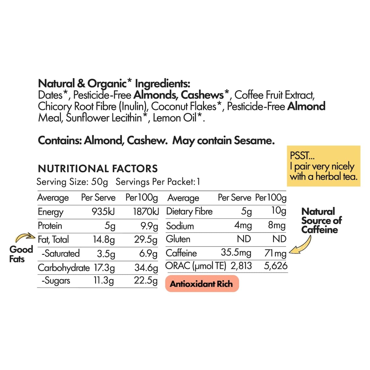 Thumbnail I Am Grounded Superfood Bar Lemon Coconut & Coffee Fruit 50G