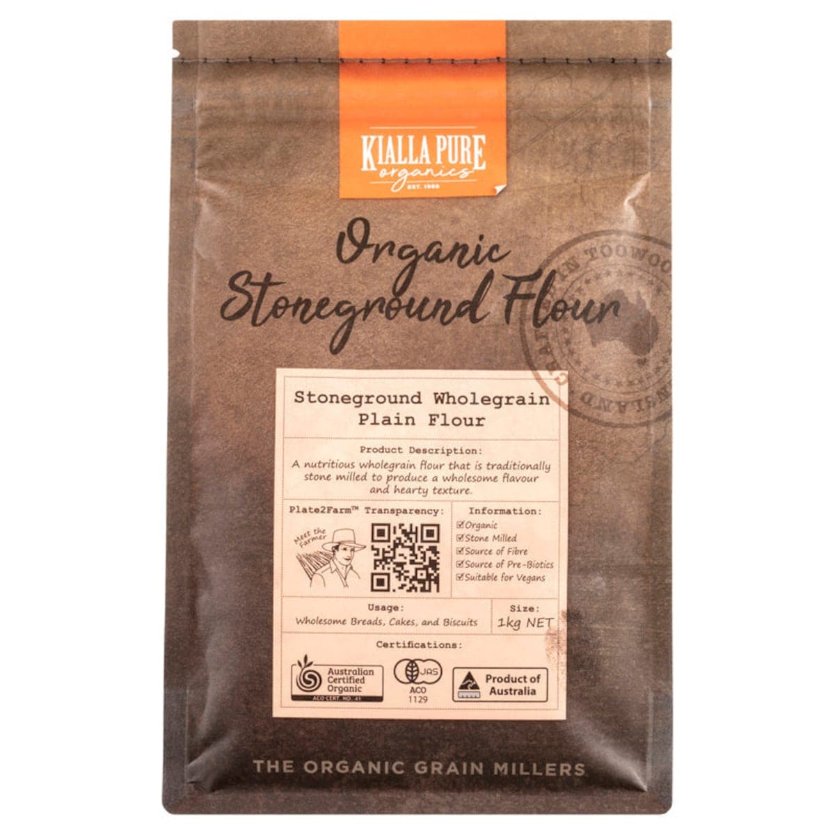 Thumbnail Kialla Organic Stoneground Wholegrain Plain Flour 1kg