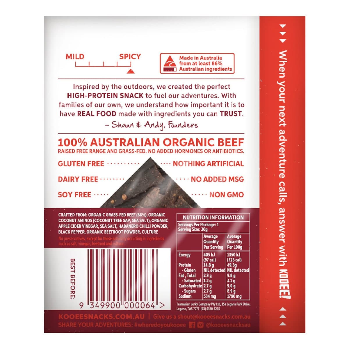 Thumbnail Kooee Natural Beef Jerky Habanero Chilli 30g