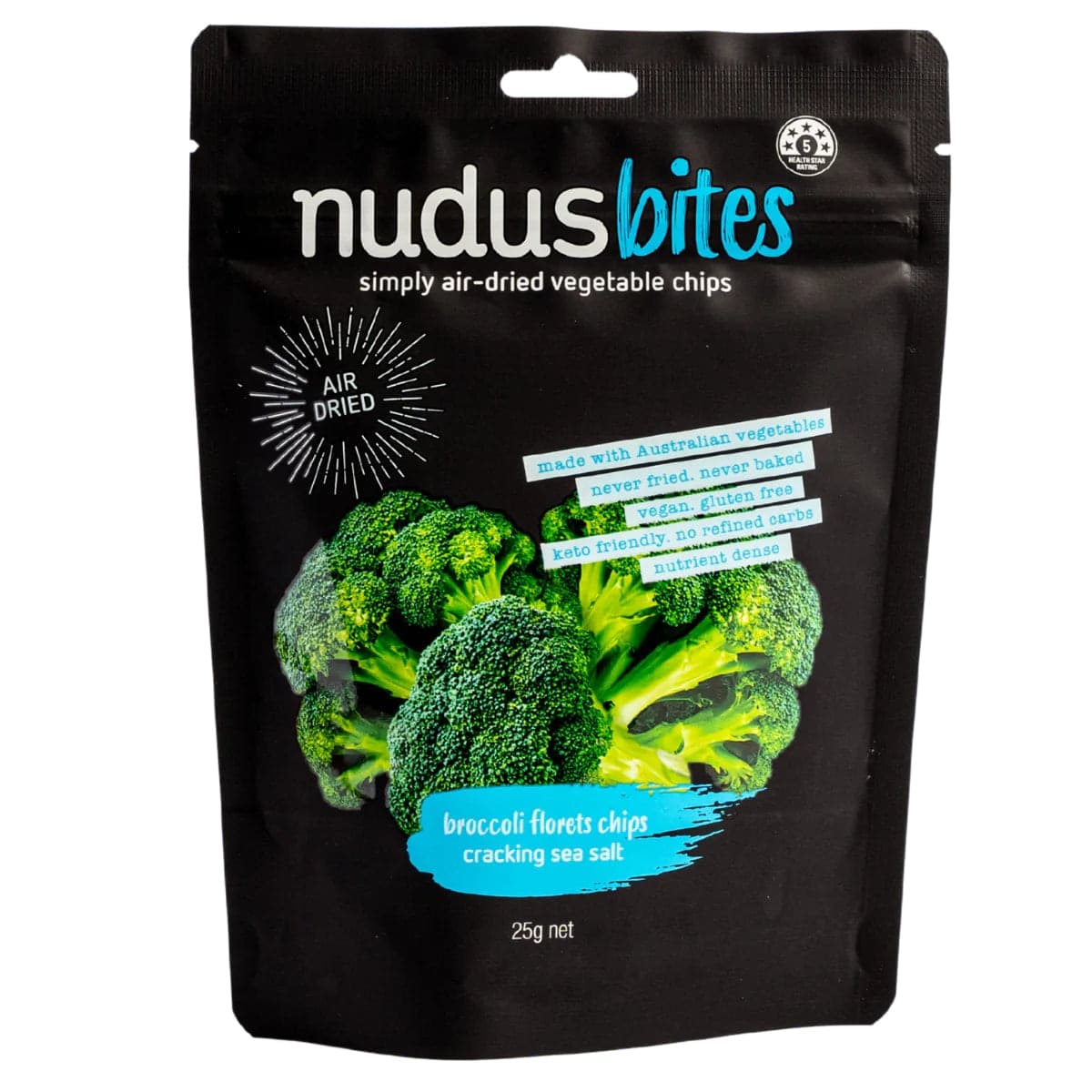 Thumbnail Nudus Bites Air-Dried Broccoli Floret Cracking Sea Salt Chips 25g
