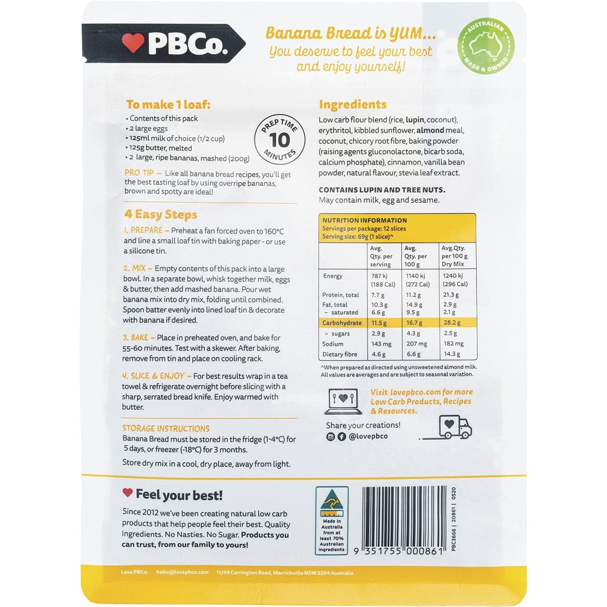 Thumbnail Pbco. Low Carb Banana Bread Mix 350g