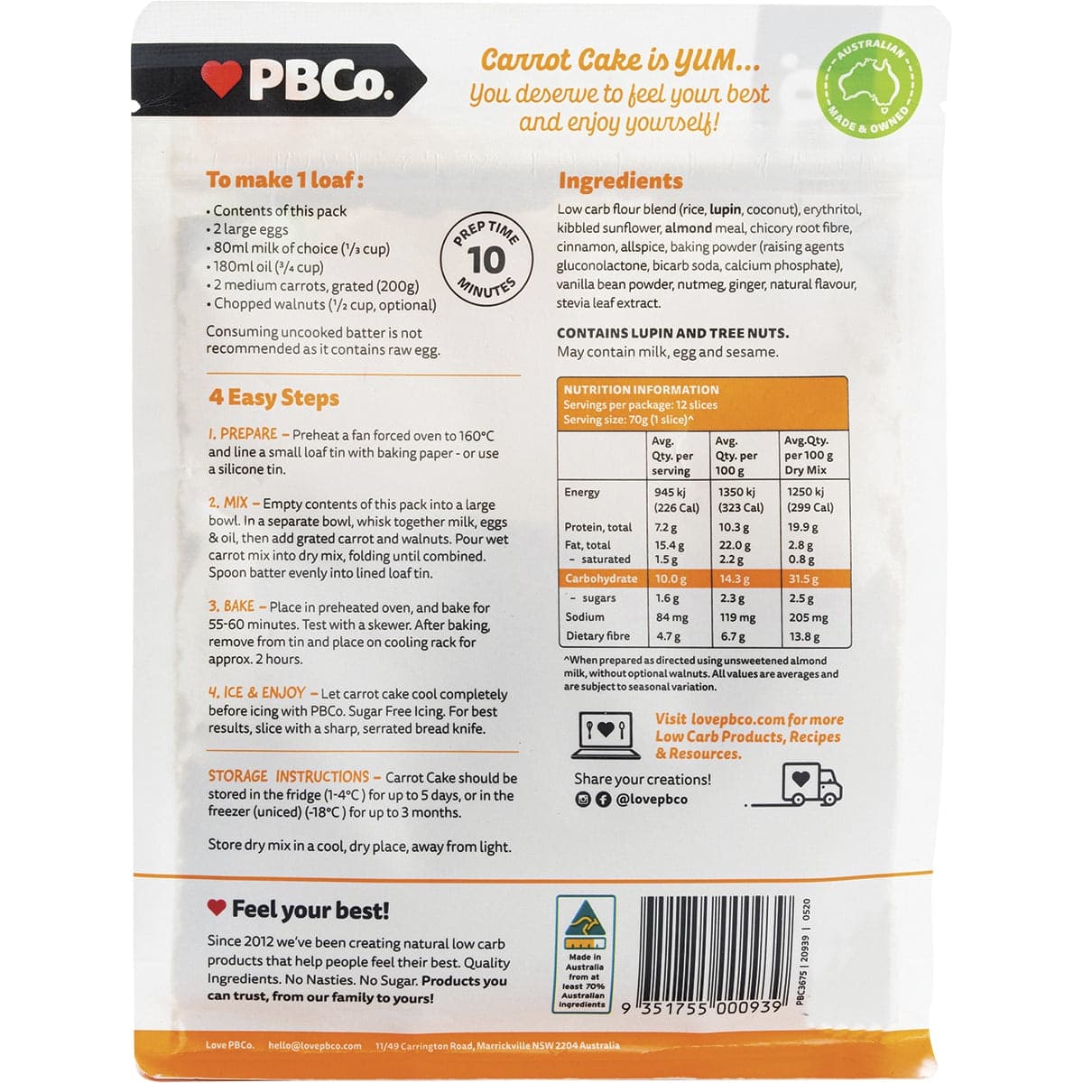 Thumbnail Pbco. Low Carb Carrot Cake Mix 350g
