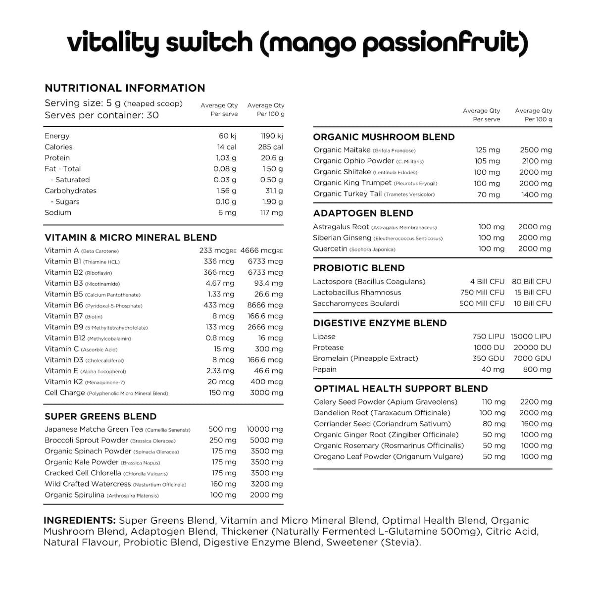 Thumbnail Switch Nutrition Vitality Revitalising Greens Powder Mango Passionfruit 150g