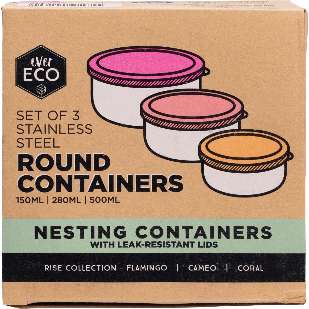Thumbnail Ever Eco Stainless Steel Round Nesting Containers Rise 3 Pack