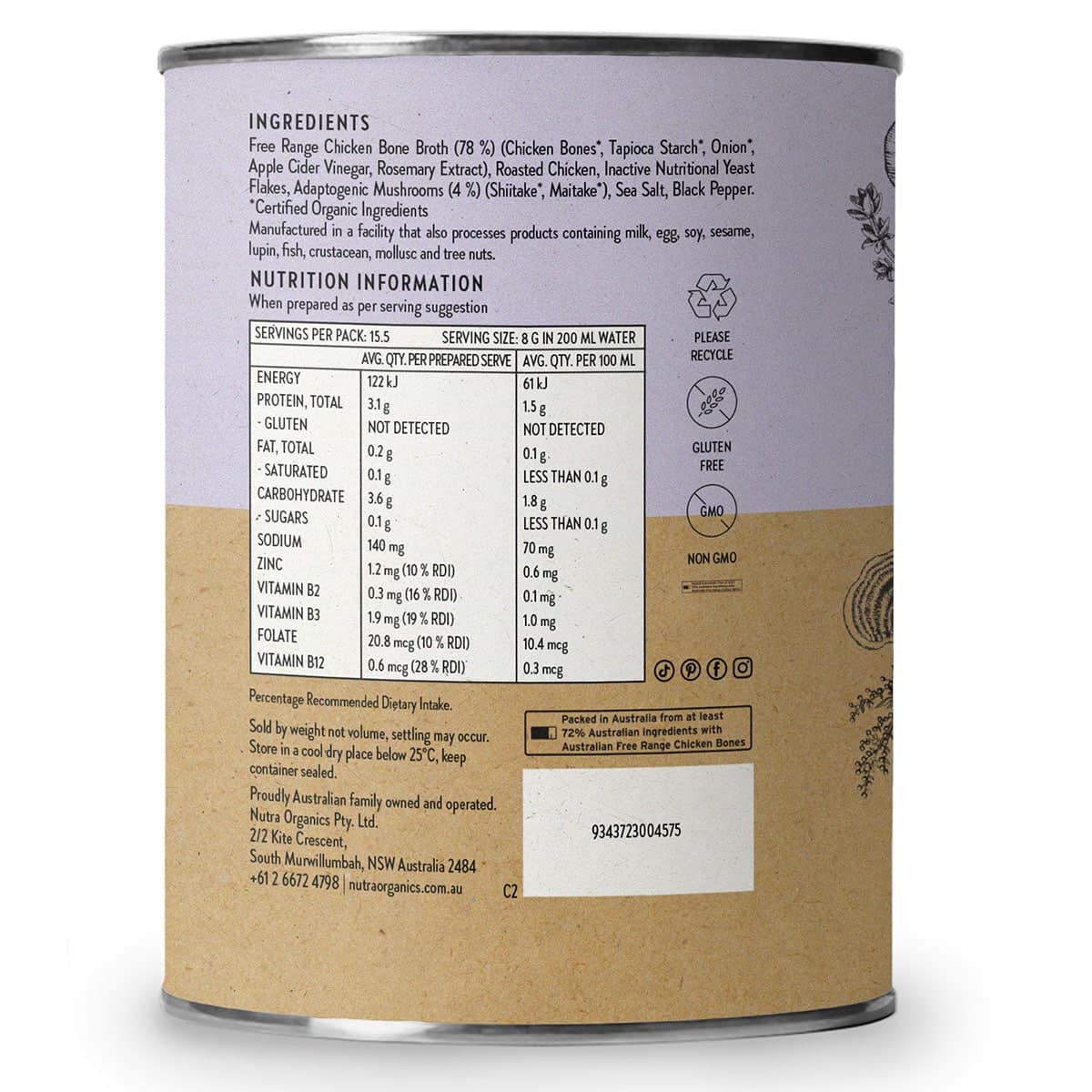 Thumbnail Nutra Naturals Chicken Bone Broth Powder Adaptogenic Mushrooms 125g