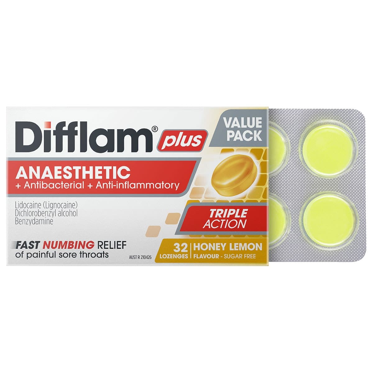 Thumbnail Difflam Plus Anaesthetic Sore Throat Lozenges Honey & Lemon 32 Pack