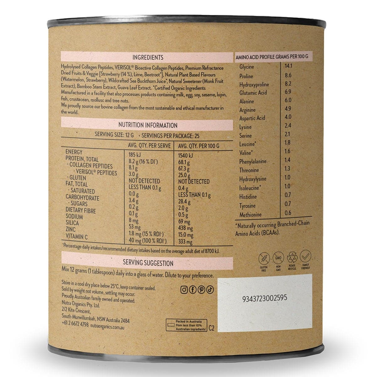Thumbnail Nutra Organics Collagen Beauty Watermelon Strawberry 300g