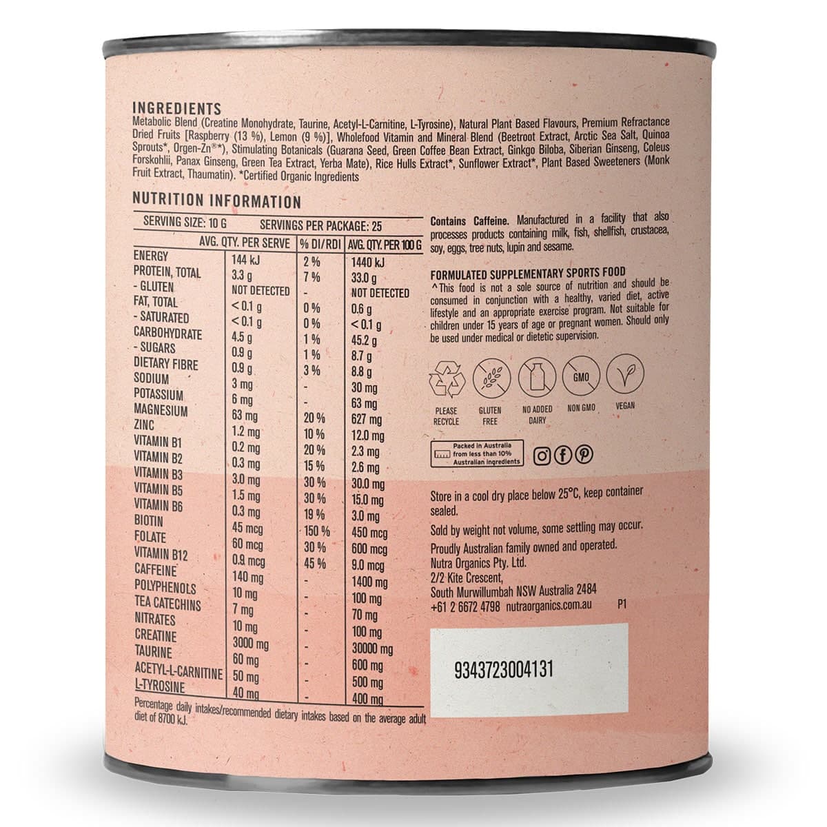 Thumbnail Nutra Organics Clean Energy Raspberry Lemonade 250g