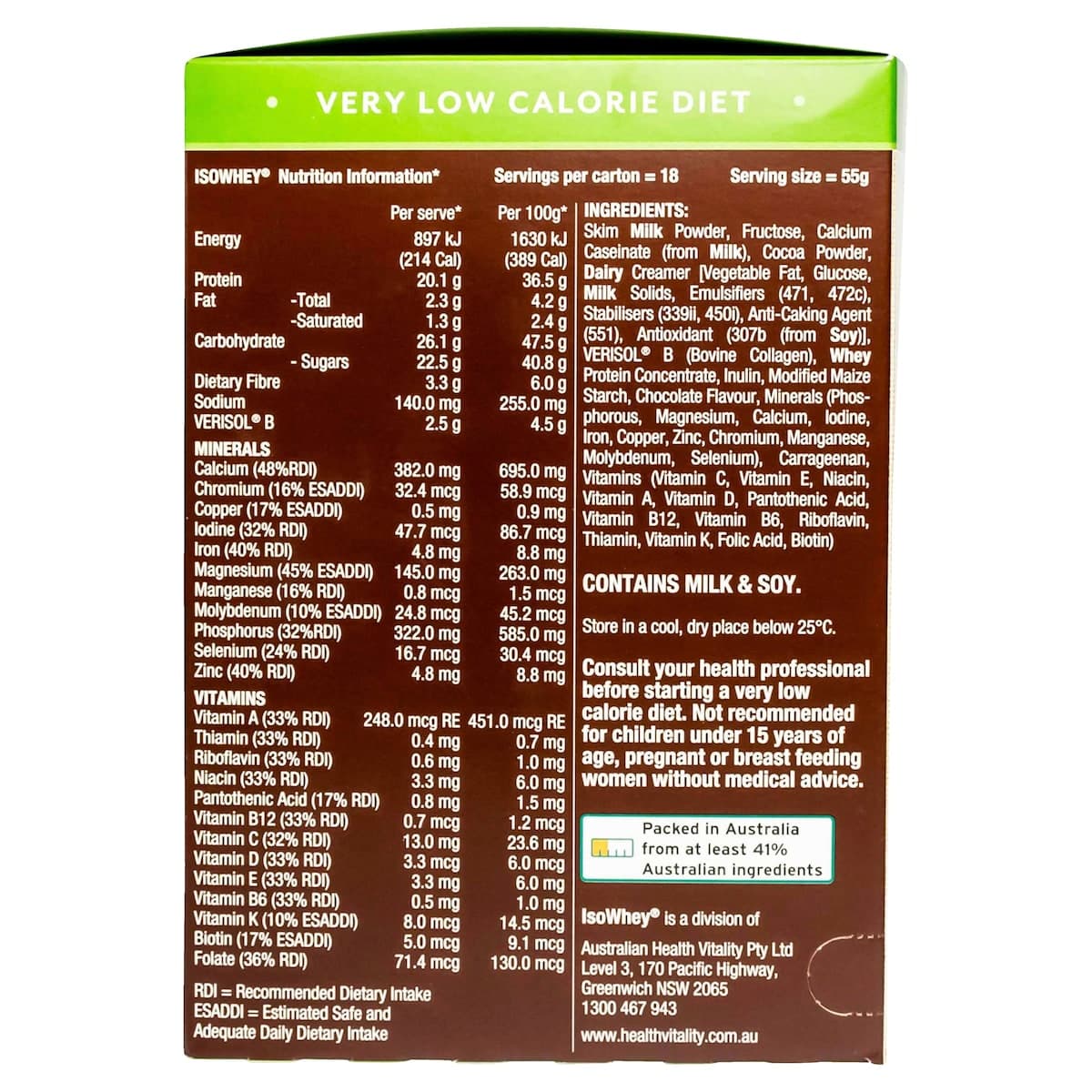 Thumbnail IsoWhey Optimum VLCD Shake Chocolate Fudge 18 x 55g