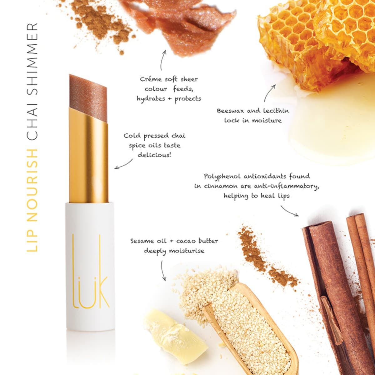 Thumbnail Luk Beautifood Lip Nourish Natural Lipstick Chai Shimmer 3g