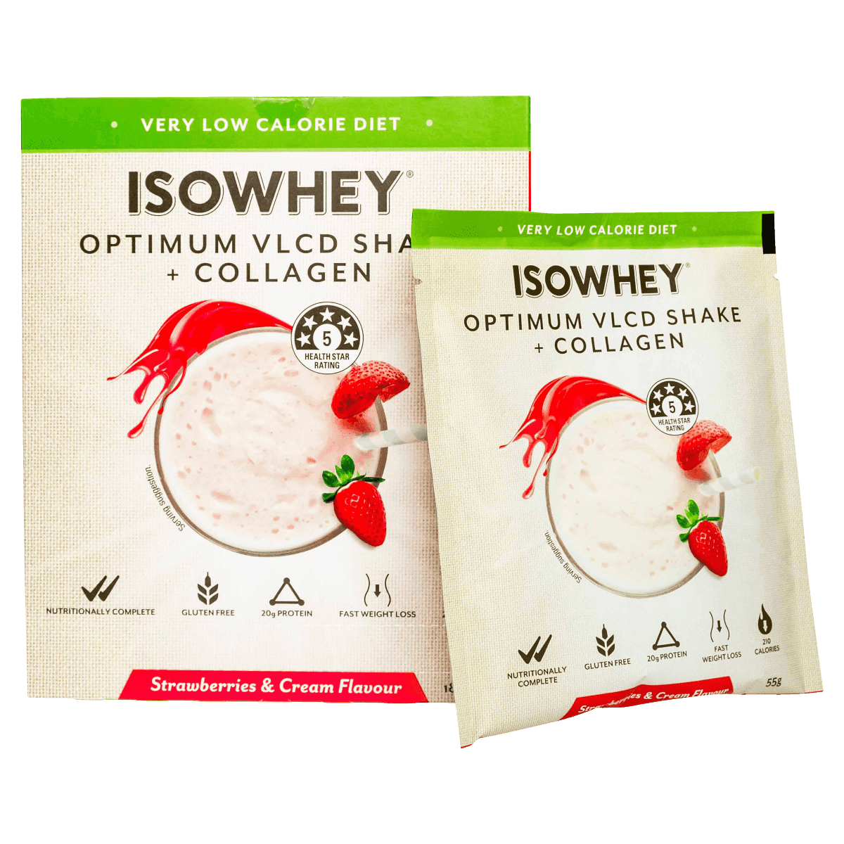 Thumbnail Isowhey Optimum VLCD + Collagen Shake Strawberry & Cream 18 x 55g