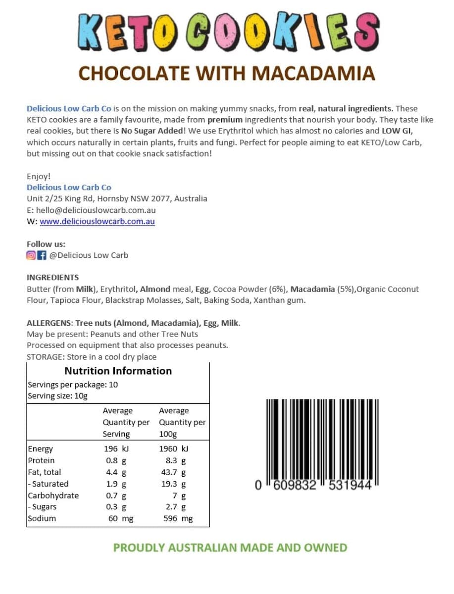 Thumbnail Delicious Low Carb Keto Cookies Chocolate with Macadamia 100g