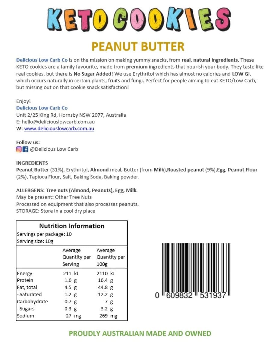 Thumbnail Delicious Low Carb Keto Cookies Peanut Butter 100g