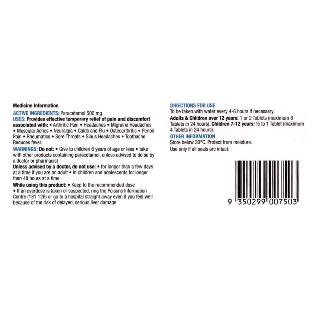 Thumbnail Chemists Own Paracetamol 500mg 50 Tablets