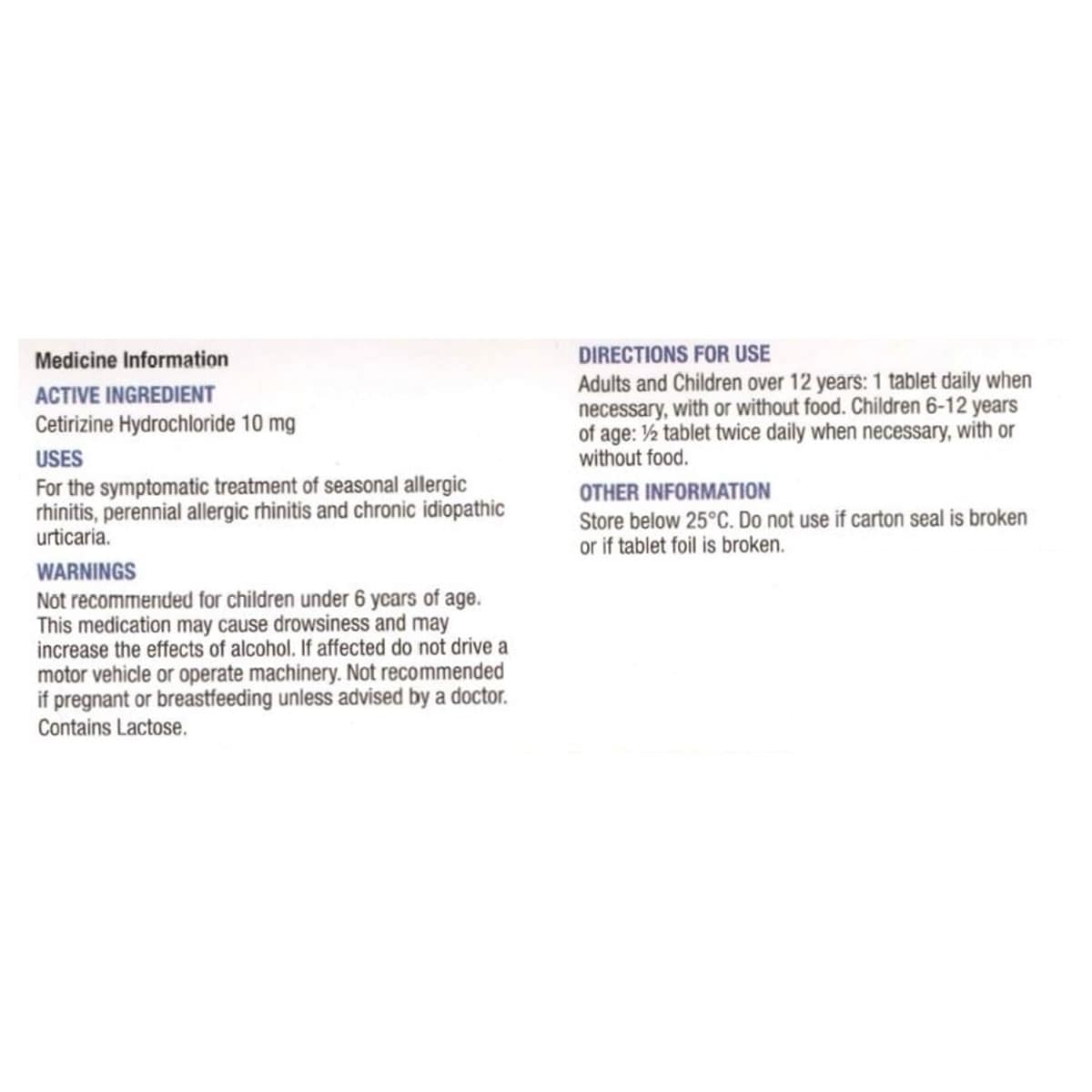Thumbnail Chemists Own C-Zine Cetirizine 10mg 50 Tablets