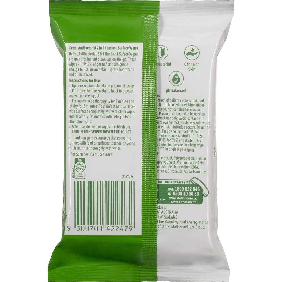 Thumbnail Dettol 2 in 1 Hand & Surface Antibacterial Wipes 15 Pack