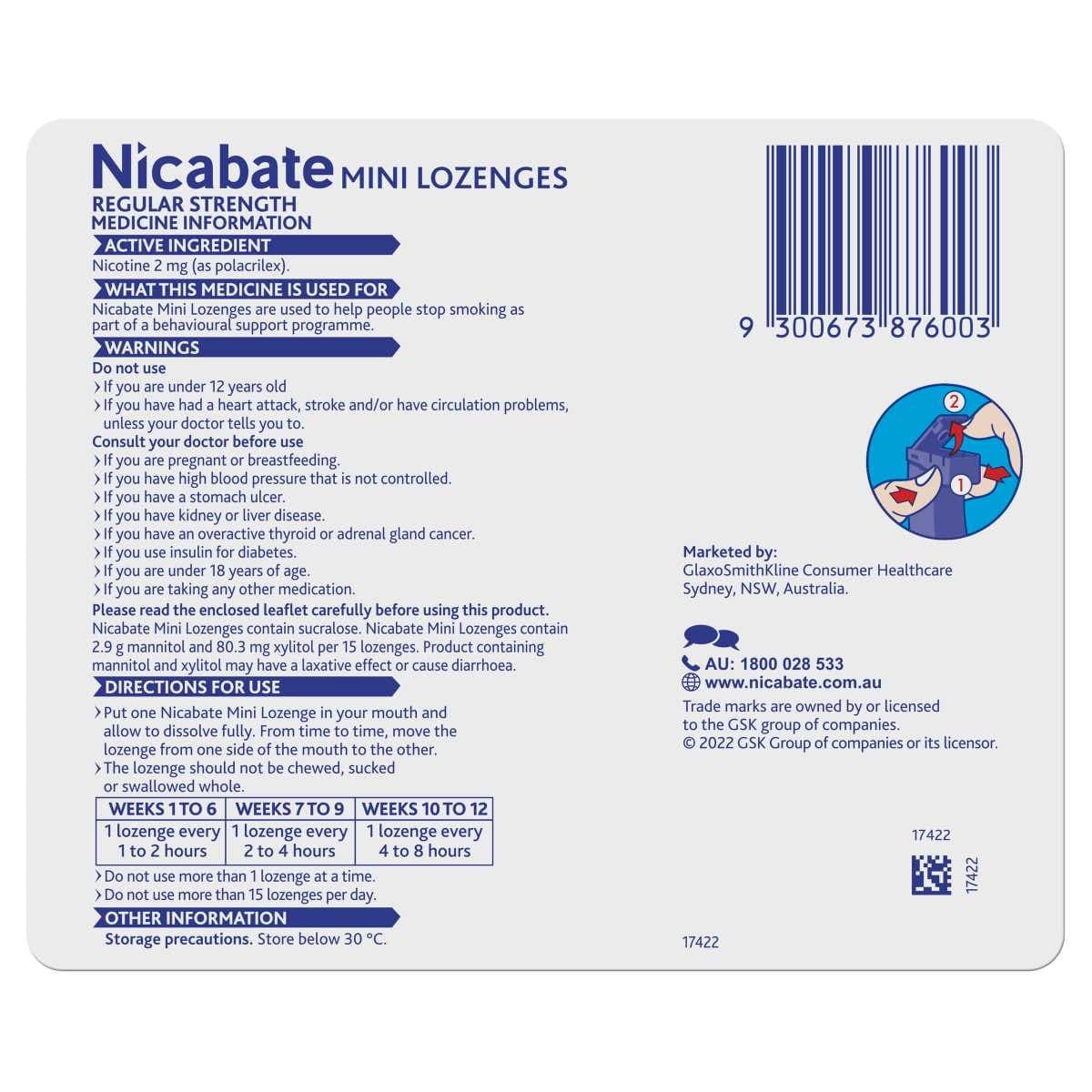 Thumbnail Nicabate Quit Smoking Mini Nicotine Lozenges Mint 2Mg - 60 Pack