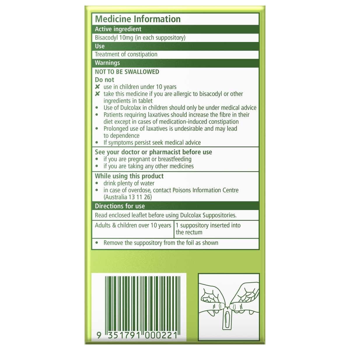 Thumbnail Dulcolax Suppositories for Constipation Relief 10 Pack