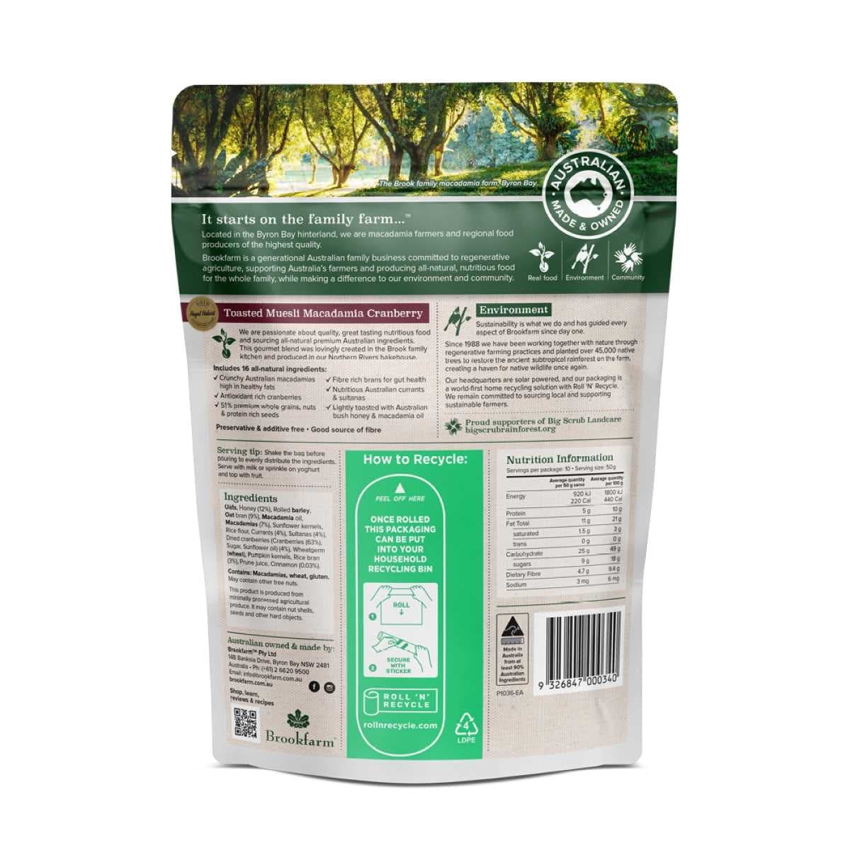 Thumbnail Brookfarm Toasted Muesli Macadamia Cranberry 500g