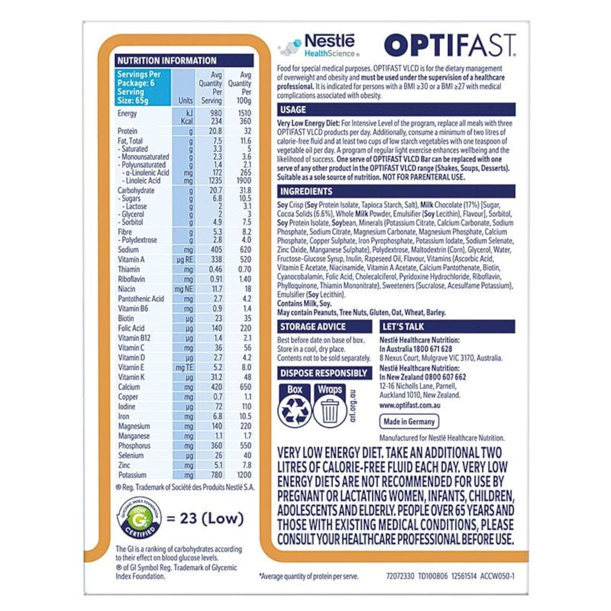 Thumbnail Optifast Vlcd Bars Cappuccino 6 x 65g