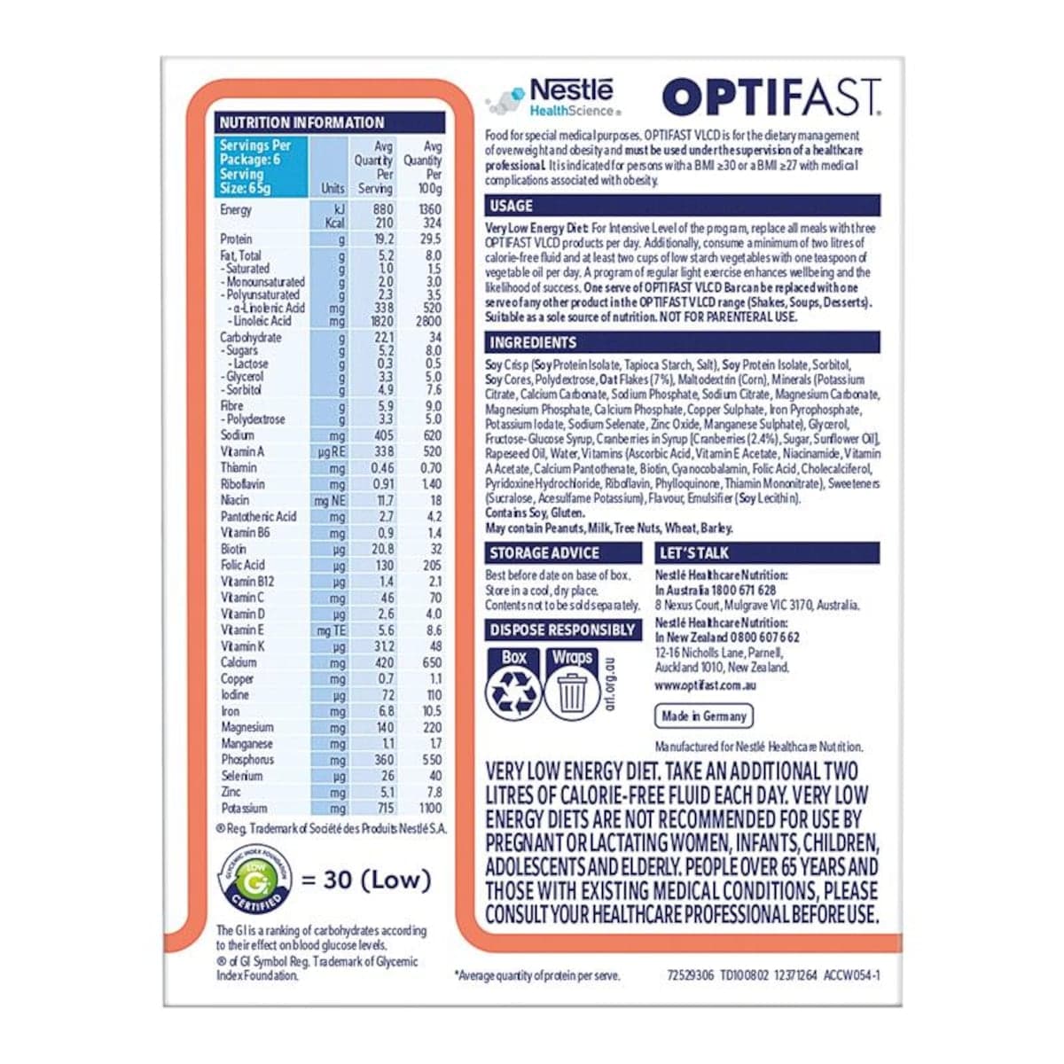 Thumbnail Optifast Vlcd Bars Cereal 6 x 65g