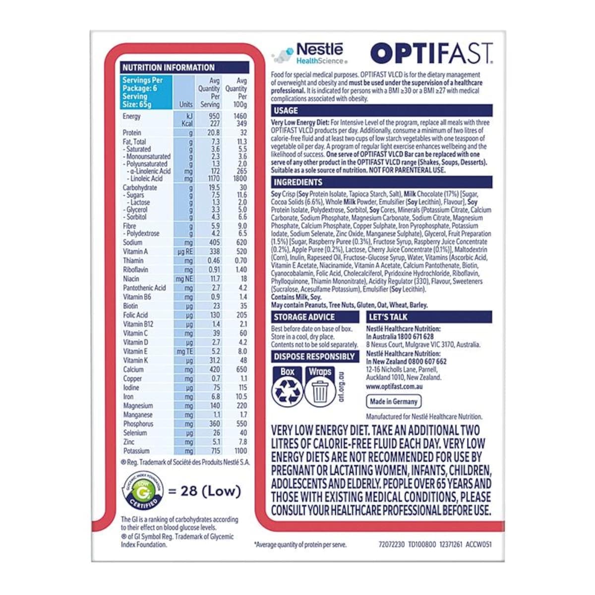 Thumbnail Optifast Vlcd Bars Berry Crunch 6 x 65g