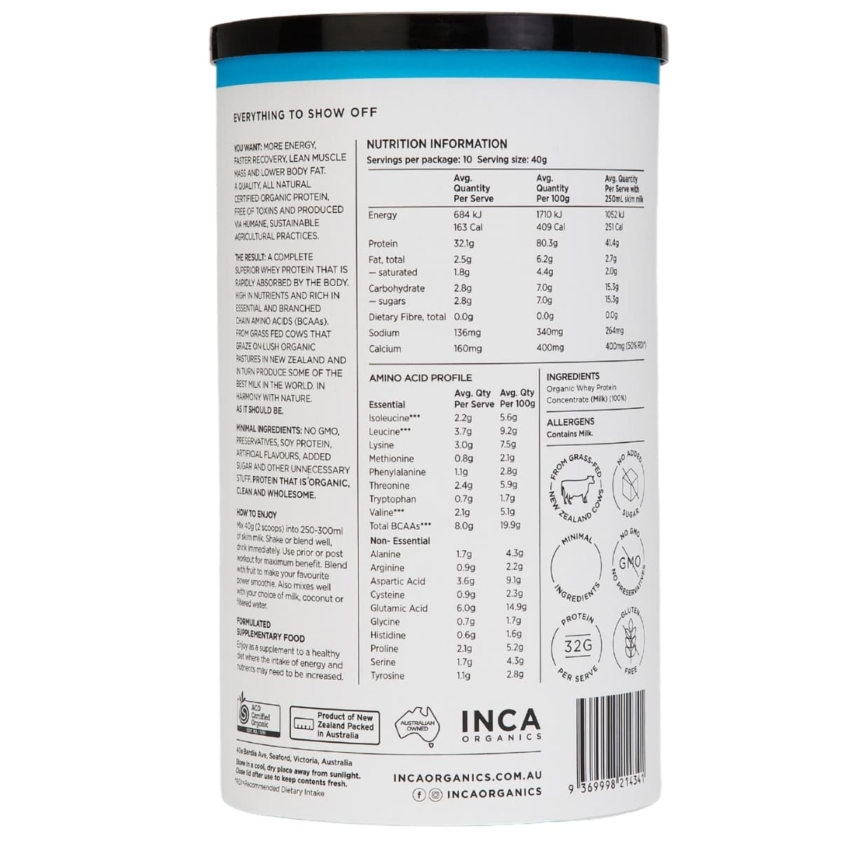 Thumbnail Inca Organics Organic Whey Protein Powder Natural 400g