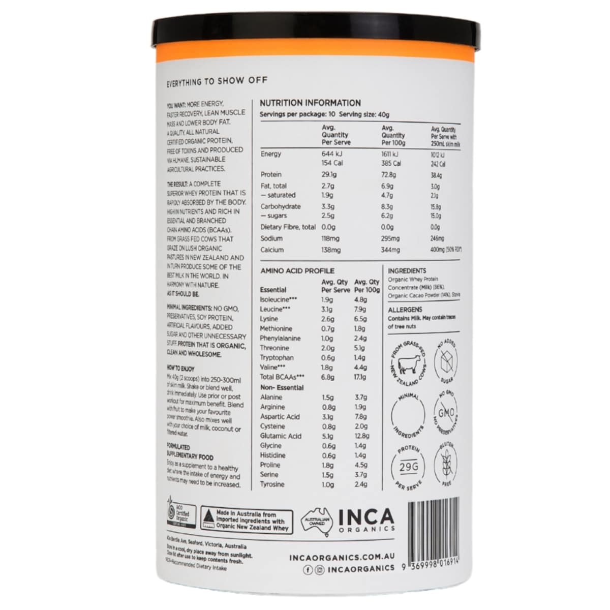 Thumbnail Inca Organics Organic Whey Raw Cacao Protein Powder 400g