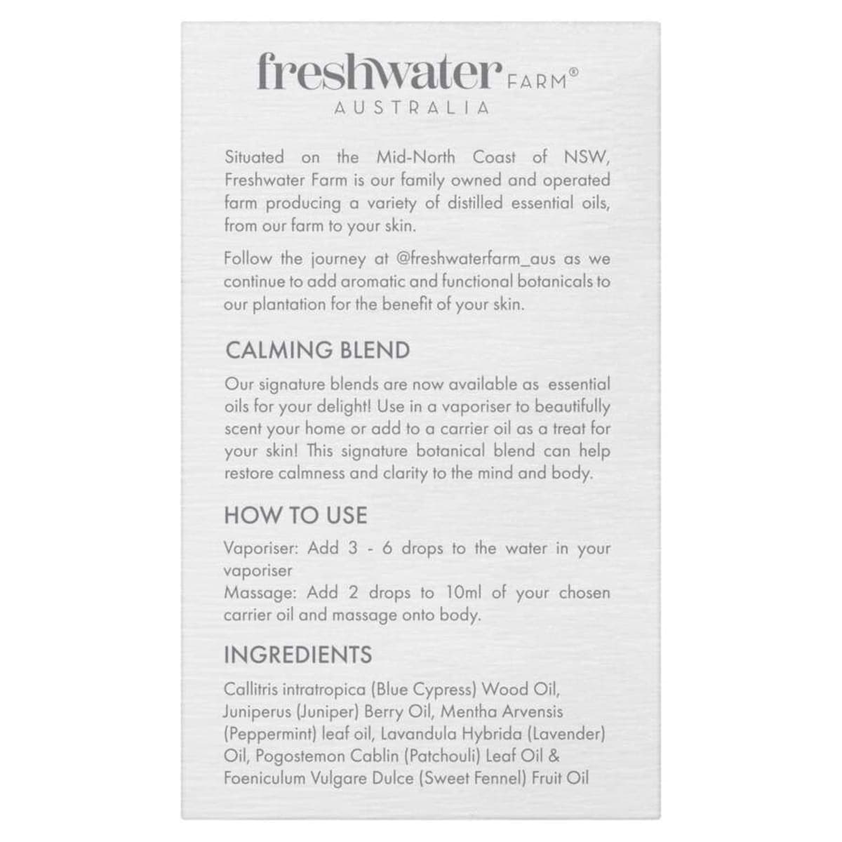 Thumbnail Freshwater Farm Blue Cypress + Juniper Berry Essential Oil 20ml