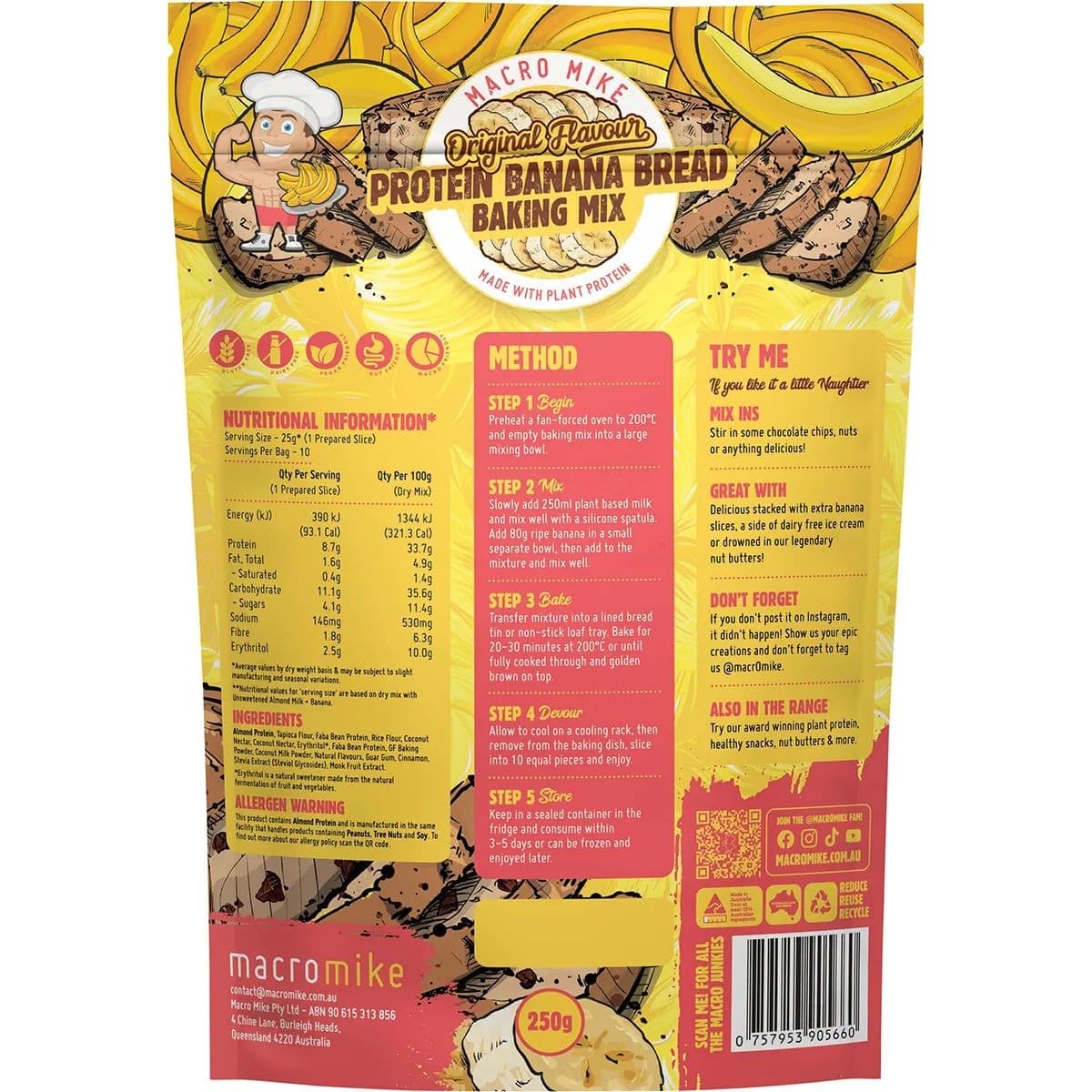 Thumbnail Macro Mike V2 Plant Based Protein Banana Bread Baking Mix 250g