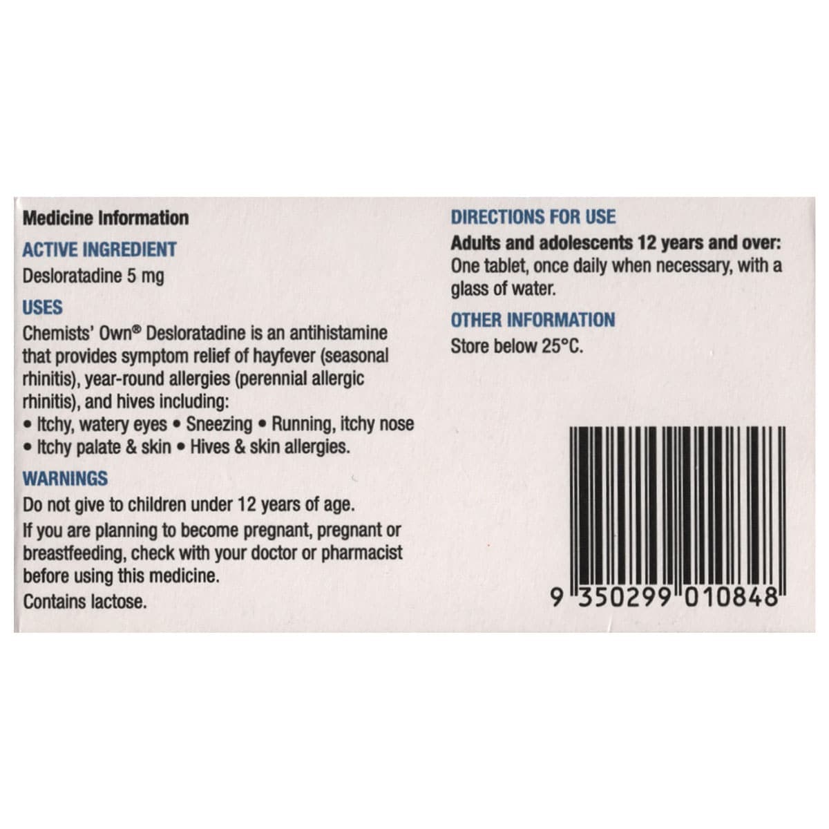 Thumbnail Chemists Own Desloratadine 5mg 20 Tablets