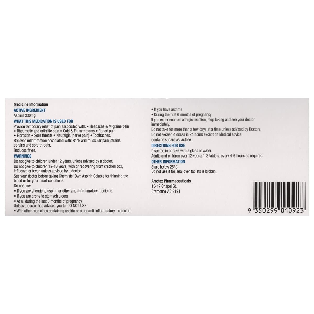 Thumbnail Chemists Own Aspirin Soluble 300mg 60 Tablets