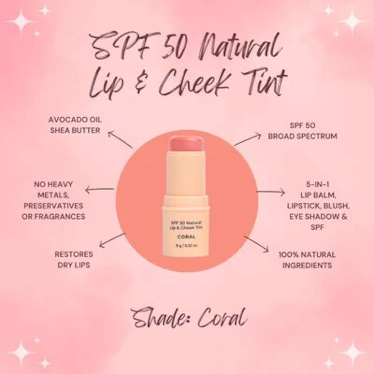 Thumbnail Avocado Zinc SPF50 Natural Lip & Cheek Tint - Coral 9g