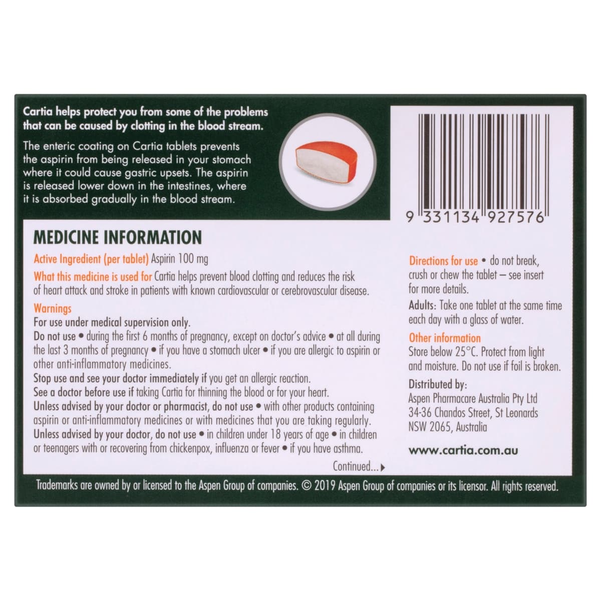Thumbnail Cartia Low Dose Aspirin 168 Tablets