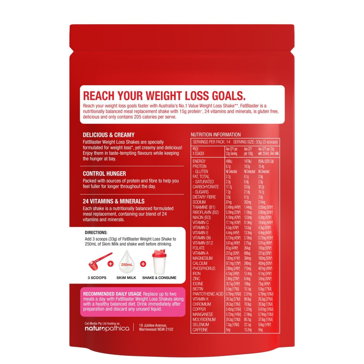 Thumbnail Naturopathica FatBlaster Weight Loss Shake Raspberry 465g
