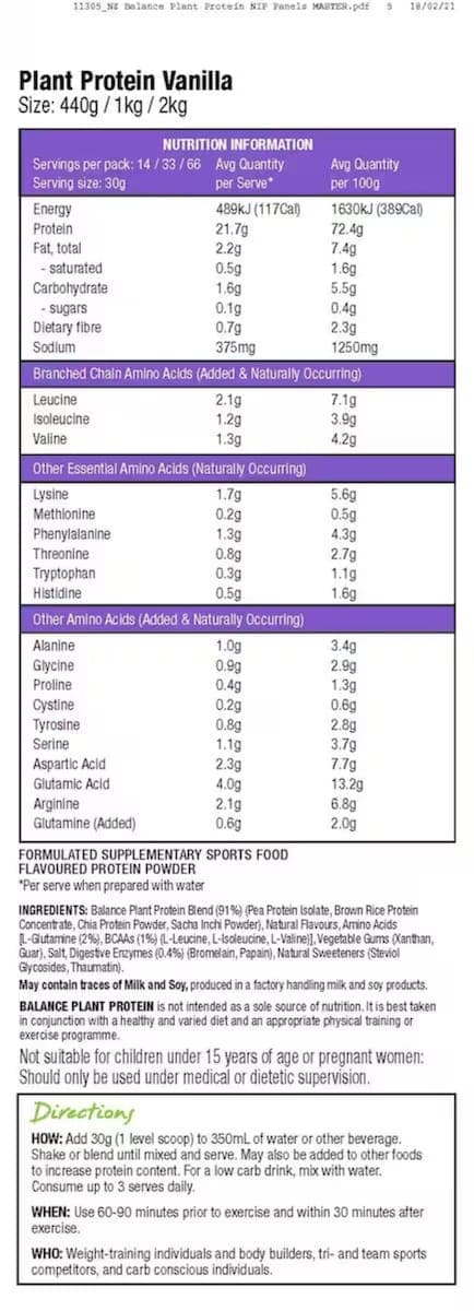 Thumbnail Balance Plant Protein Powder Vanilla 2kg