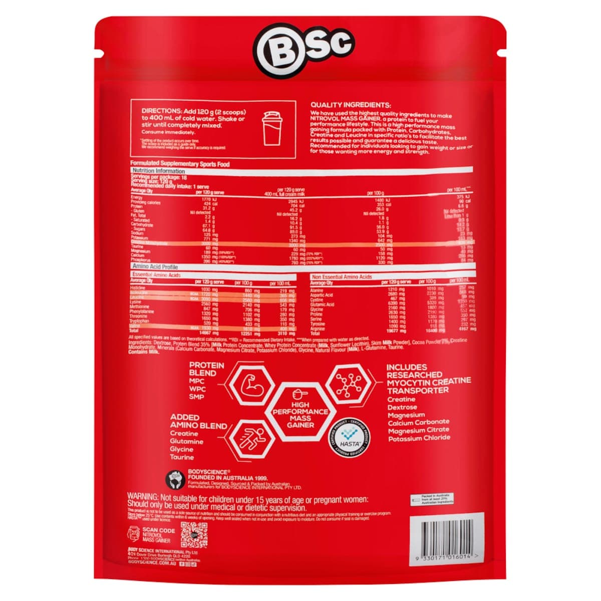 Thumbnail BSc Nitrovol Mass Gainer Protein Powder Chocolate Thickshake - 2.2kg