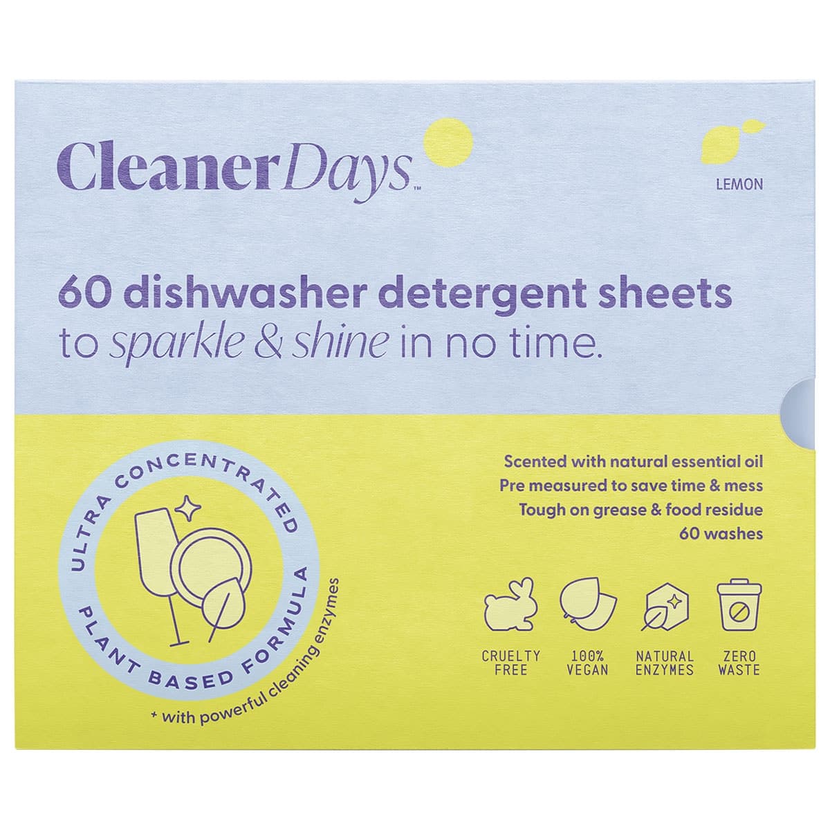 Thumbnail Cleaner Days Dishwasher Detergent Sheets - Lemon 60 Pack