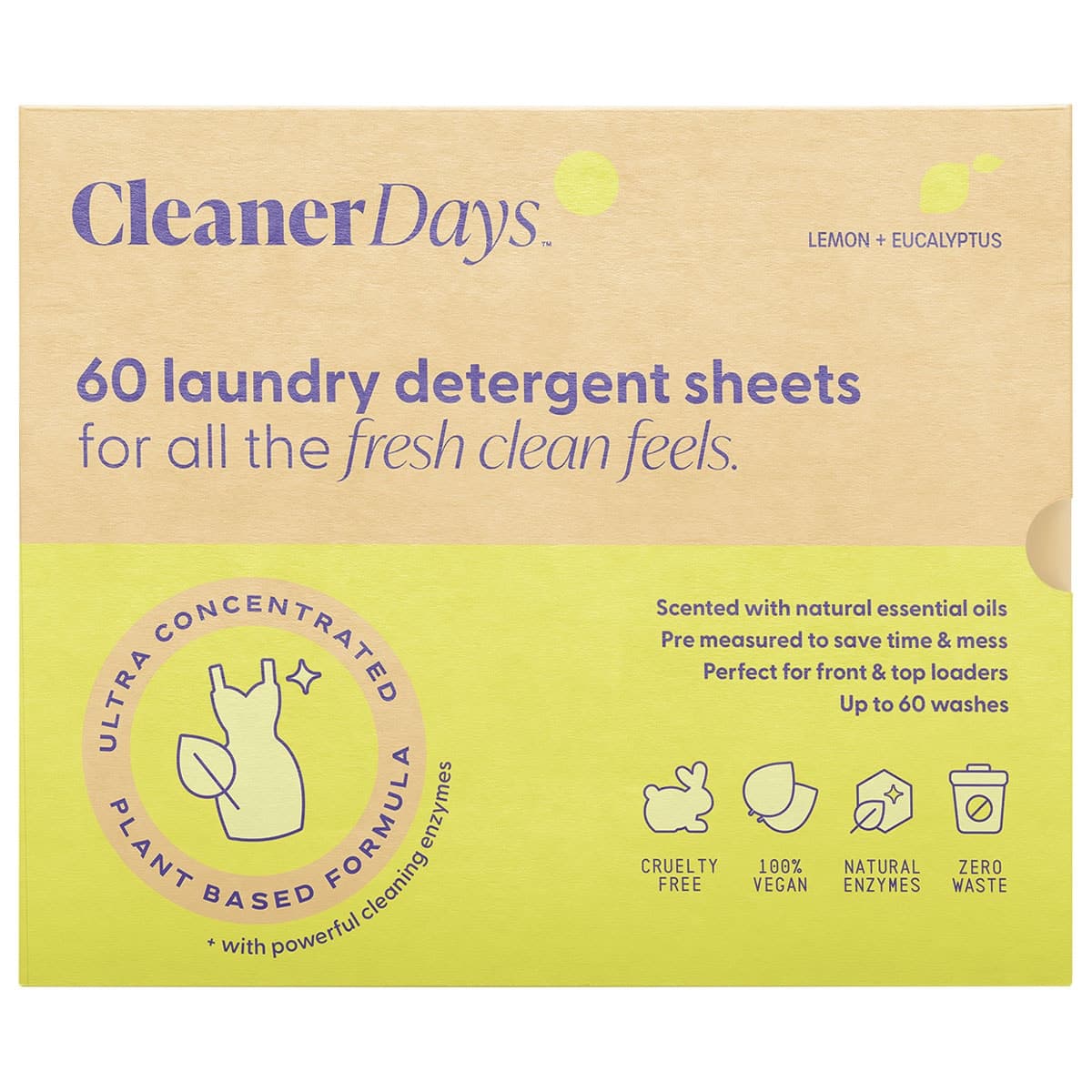Thumbnail Cleaner Days Laundry Detergent Sheets - Lemon + Eucalyptus 60 Pack