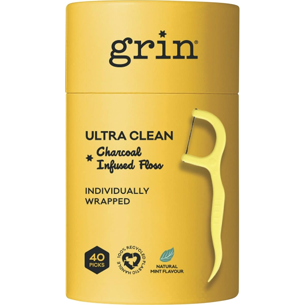 Thumbnail GRIN Charcoal Infused Dental Floss Pick Ultra Clean 40 Pack