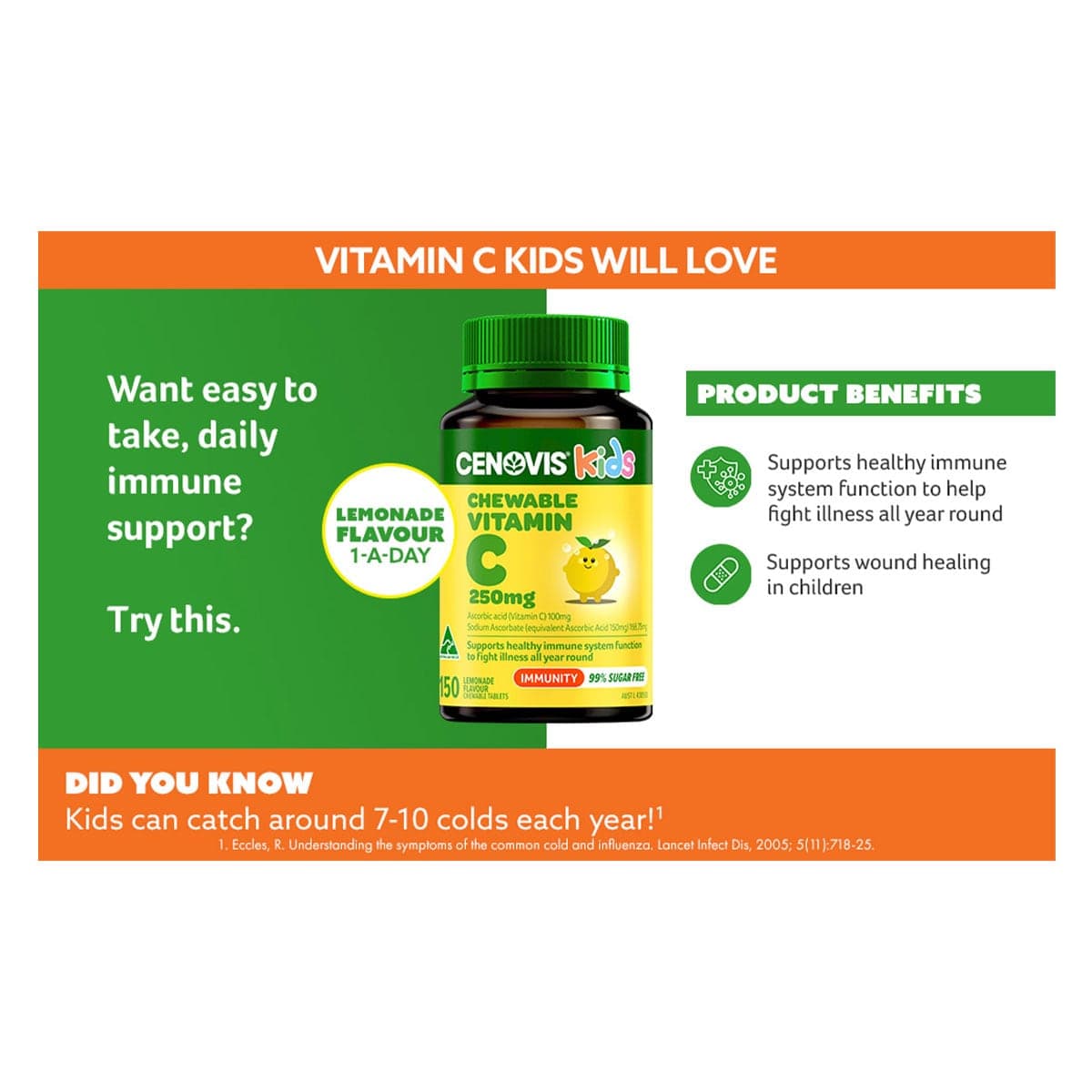 Thumbnail Cenovis Kids Chewable Vitamin C 250mg Lemonade 150 Tablets