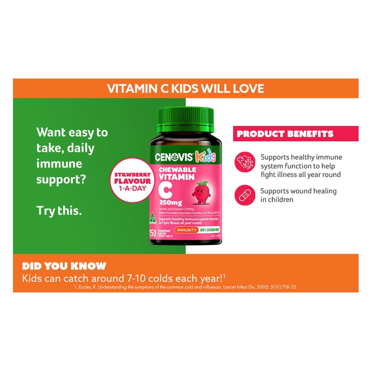Thumbnail Cenovis Kids Chewable Vitamin C 250mg Strawberry 150 Tablets