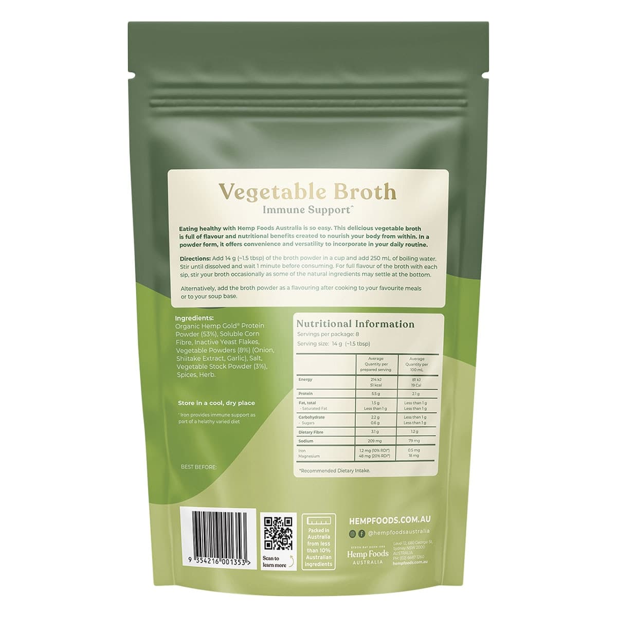Thumbnail Hemp Foods Australia Immunity Support Vegetable Broth 112g