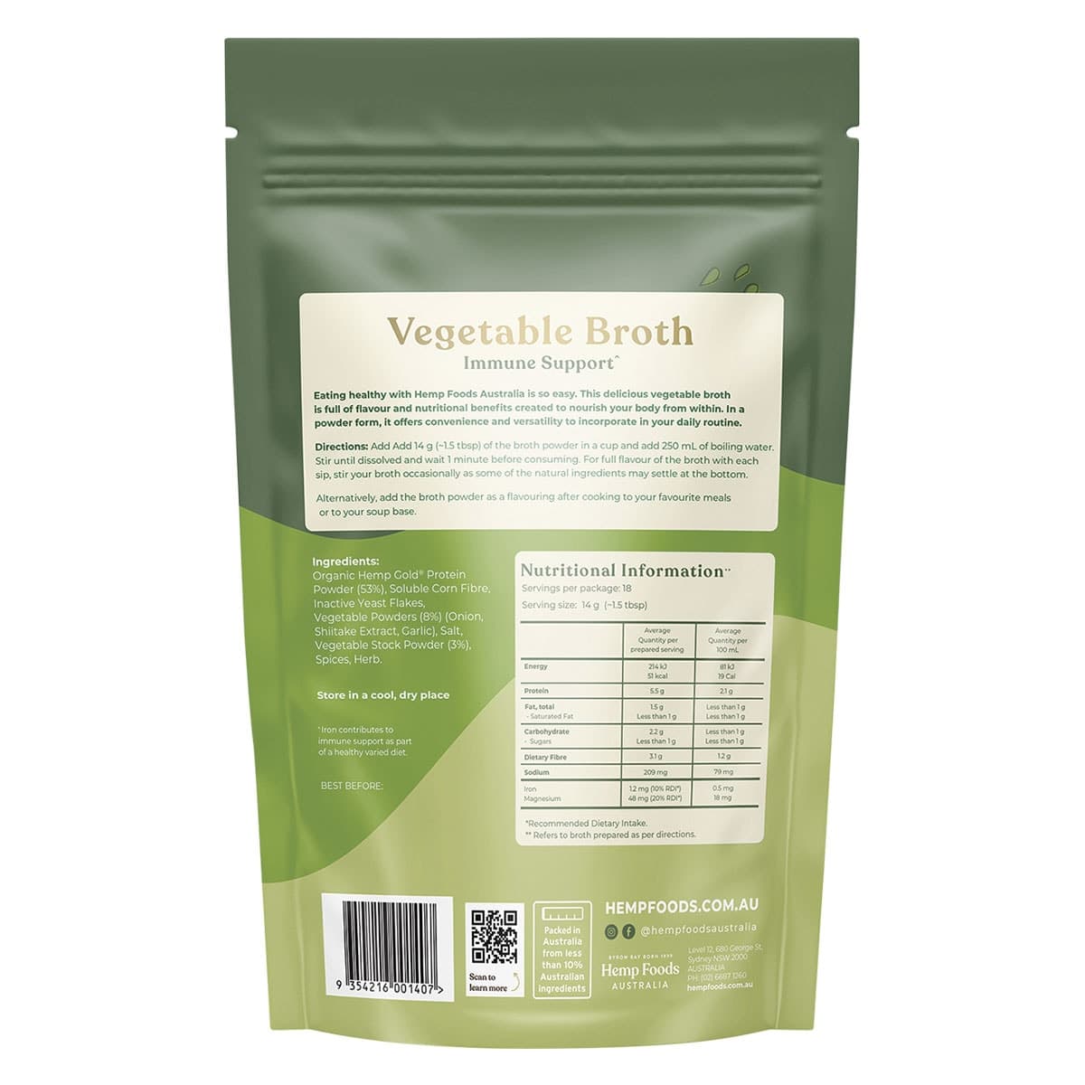 Thumbnail Hemp Foods Australia Immunity Support Vegetable Broth 252g