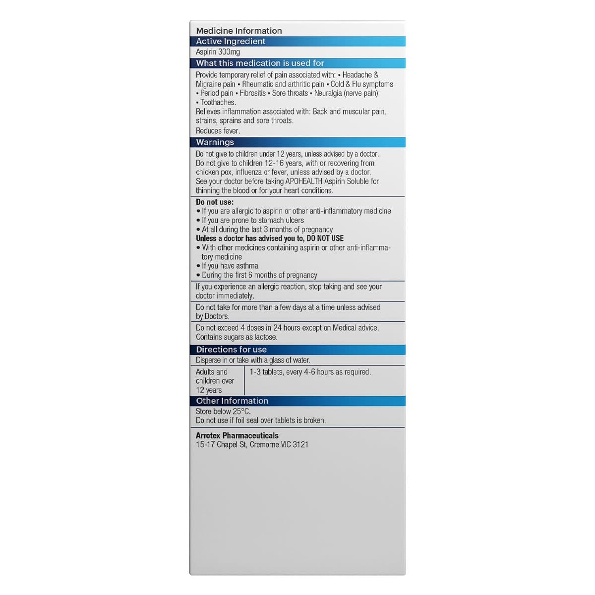 Thumbnail APOHEALTH Aspirin Soluble 300mg 60 Tablets